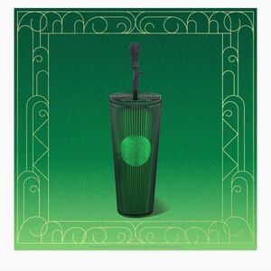 Starbucks Green and Black Ridged Reusable Tumbler with Straw